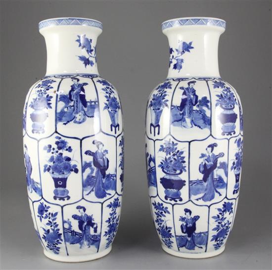 A pair of Chinese blue and white baluster vases, 19th century, 40.5cm
